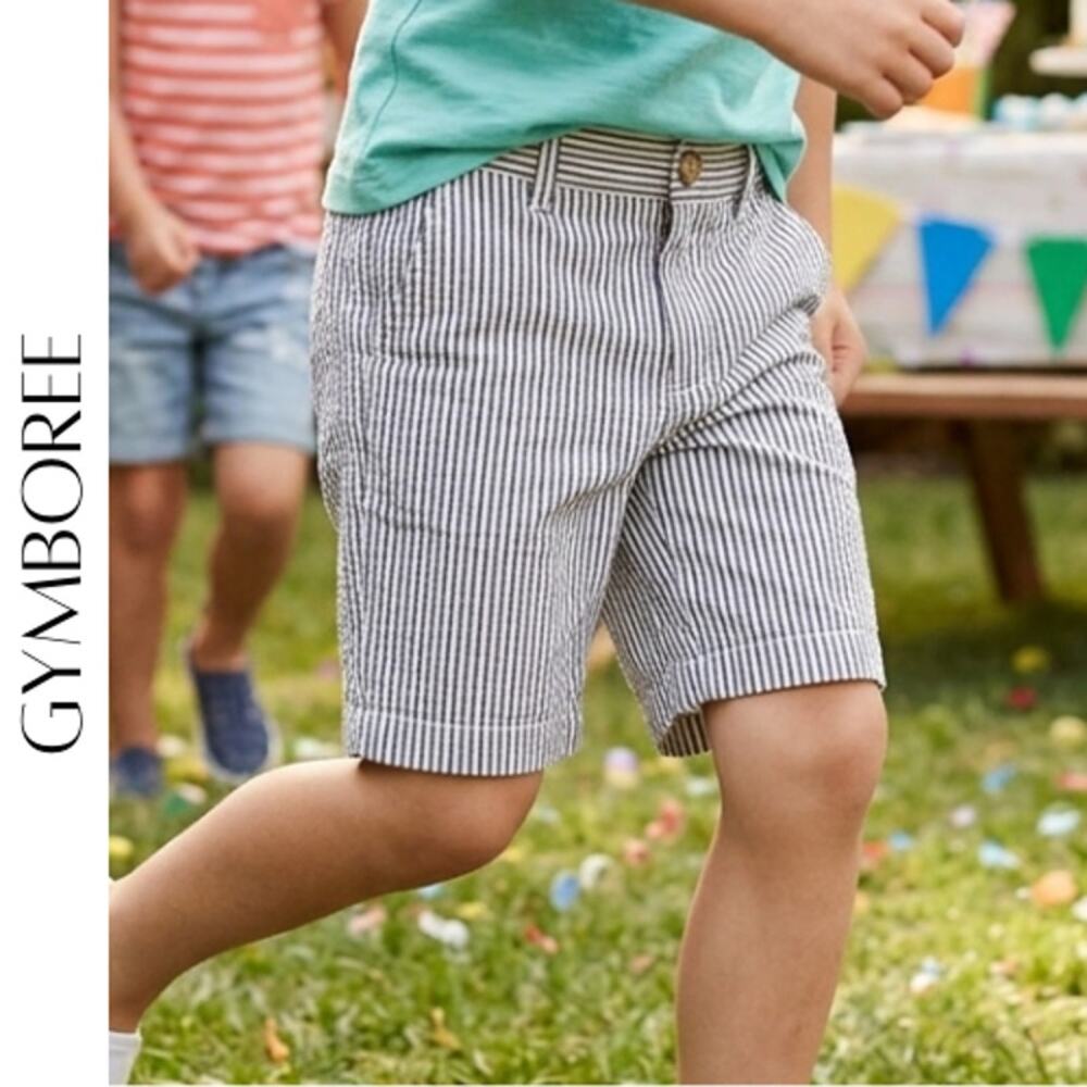 GYMBOREE Gray White Seersucker Shorts Boys Size 7 Classic Summer Style
